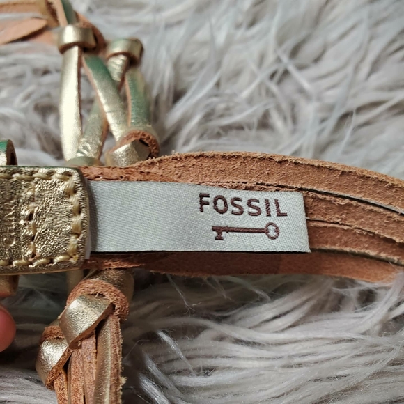 FOSSIL gold leather braided belt NWOT - Picture 2 of 3